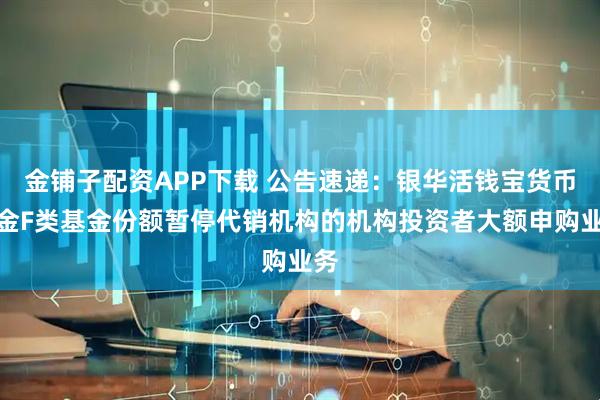 金铺子配资APP下载 公告速递：银华活钱宝货币基金F类基金份额暂停代销机构的机构投资者大额申购业务